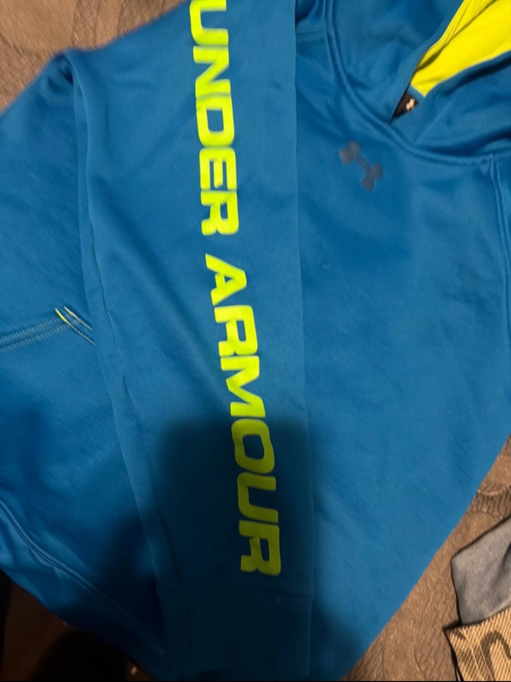 Under Armour Blue Performance Hoodie with Neon Yellow Logo